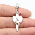 52x18mm 3.4g Antique Silver Zinc Alloy Skull Sword Heart Charm Pendant for Gothic DIY Jewelry Making
