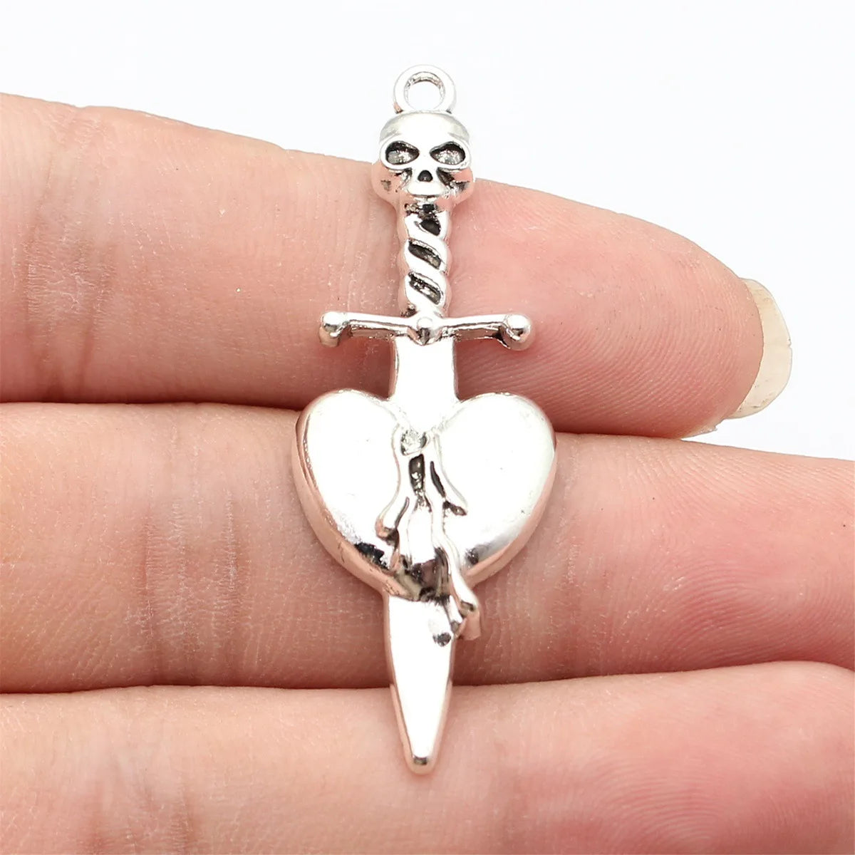 52x18mm 3.4g Antique Silver Zinc Alloy Skull Sword Heart Charm Pendant for Gothic DIY Jewelry Making