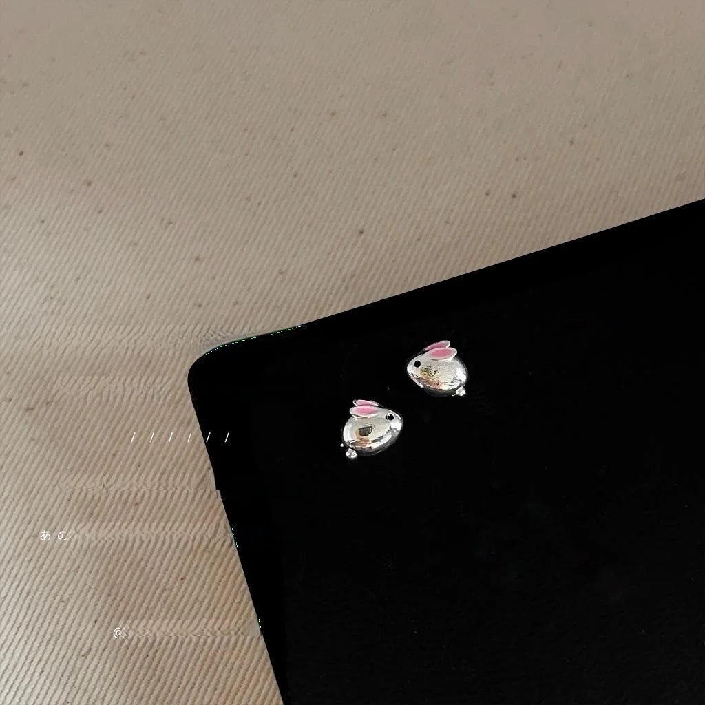 Cute Korean Style Rabbit Drop Earrings 14K Plated Copper Sweet Animal Jewelry For Women