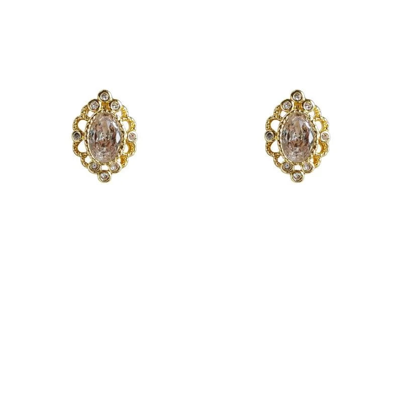 French Romantic 14K Plated Copper Micro Pave Zircon Irregular Geometric Mini Stud Earrings