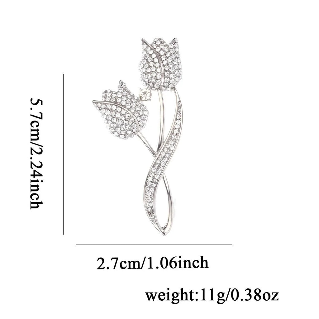 Elegant Rhinestone Tulip Flower Brooch For Women, Rose Gold Alloy Lapel Pin Corsage Suit Accessory Gift