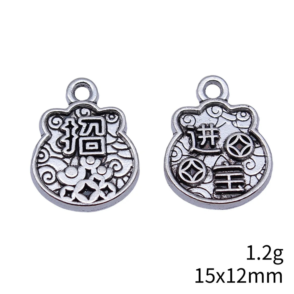 15x12mm 1.2g Antique Silver Zinc Alloy Chinese Lucky Wealth Symbol charm pendant for DIY jewelry