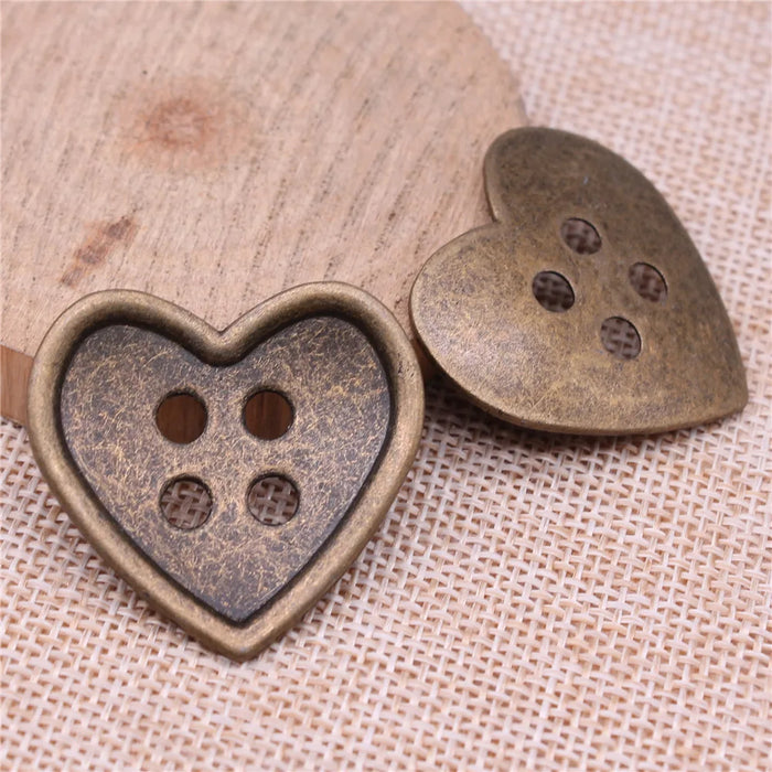 34x32mm 4.9g Antique Bronze Zinc Alloy Heart Button Charm Pendant for DIY Necklace Making
