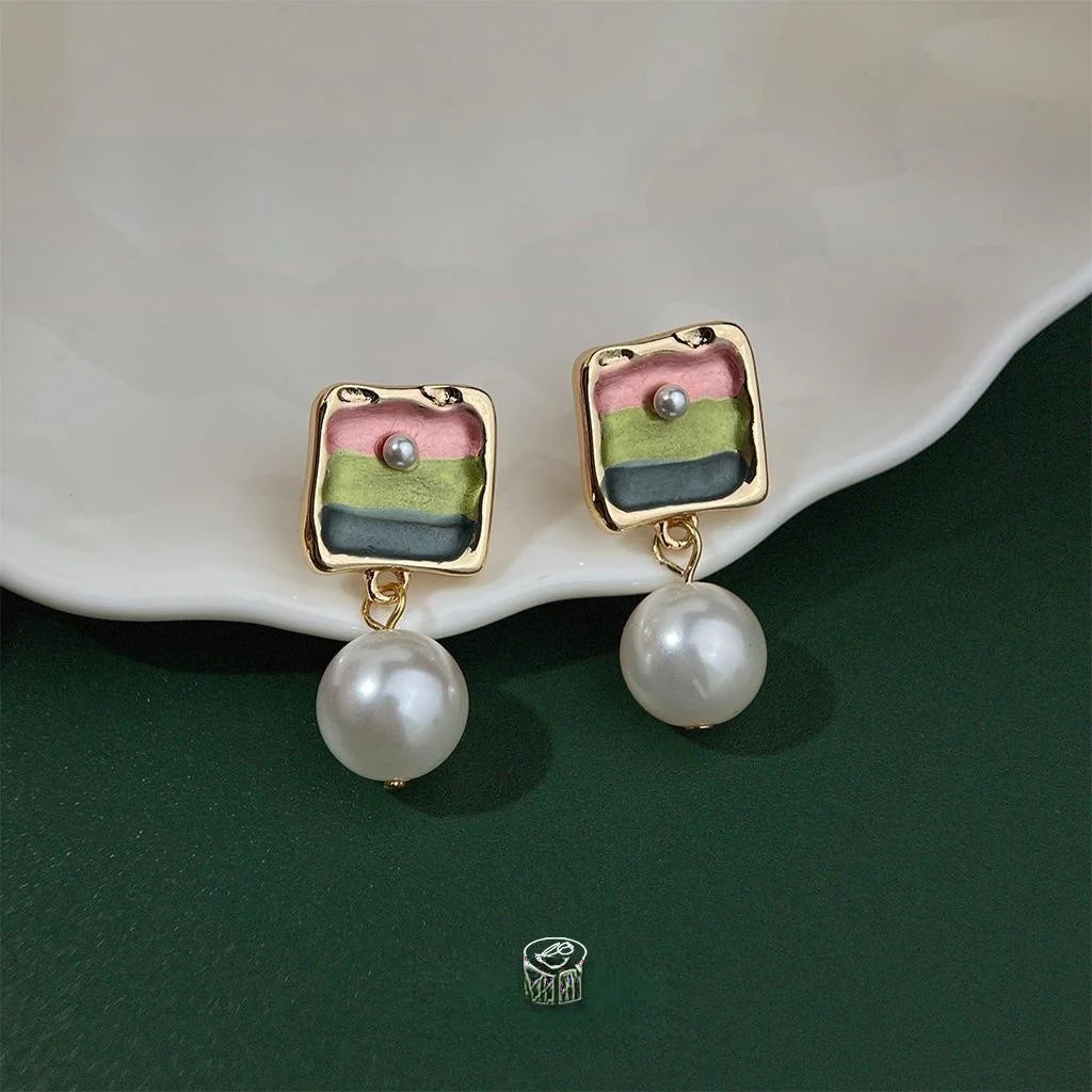 Colorful Gradient Painted Copper Drop Earrings, Geometric Vacation Style