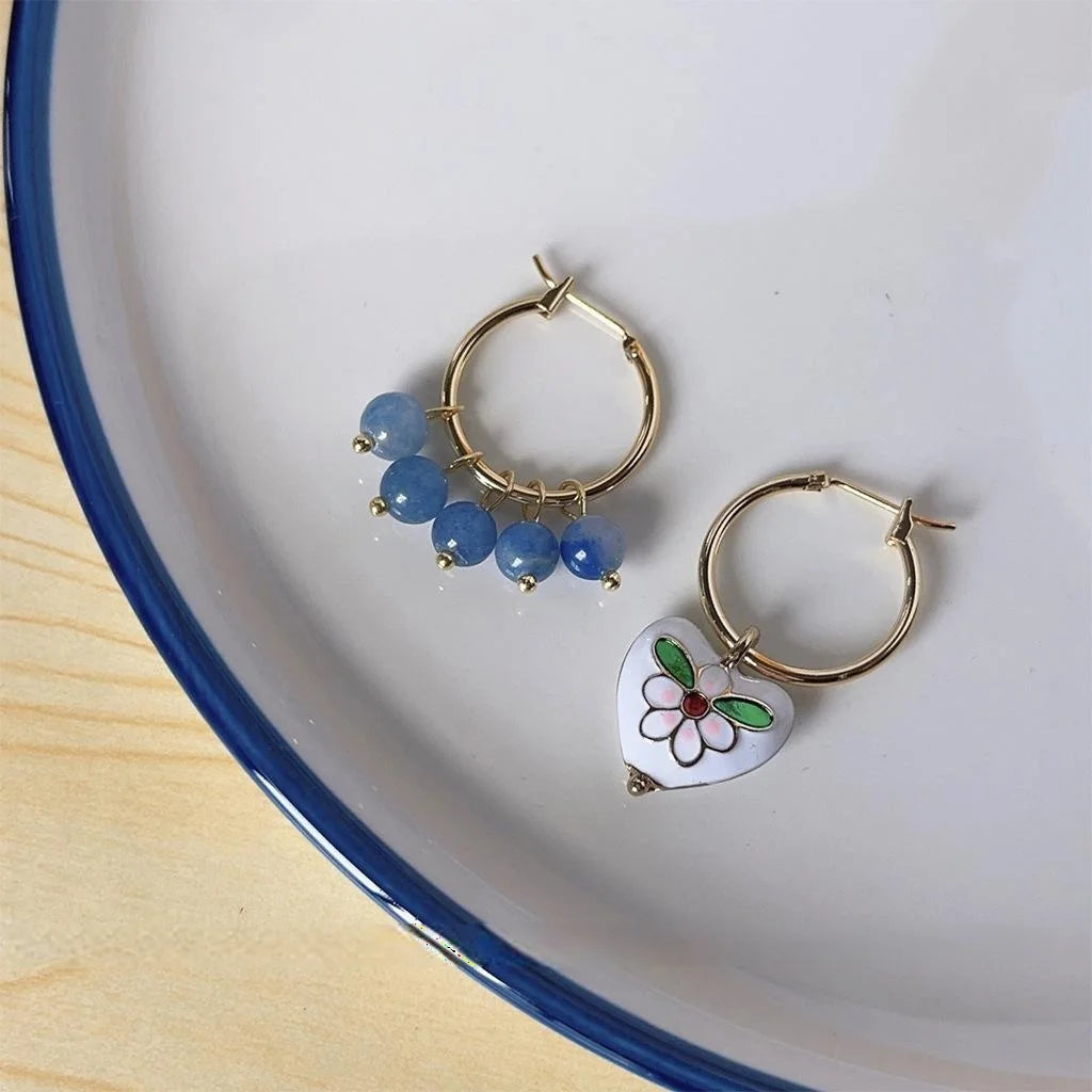 Haze Blue Geometric Copper Drop Earrings 14K Plated Oval Hoop Square Design