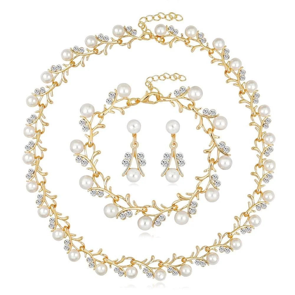 Elegant Bridal Pearl Rhinestone Alloy Necklace And Earrings Jewelry Set For Wedding Party Banquet Gift