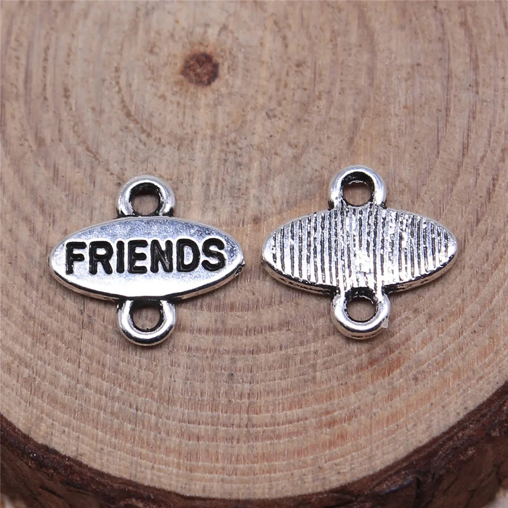 13x12mm 0.65g Antique Silver Zinc Alloy Friends Word Connector Charm for DIY Bracelet Jewelry Making