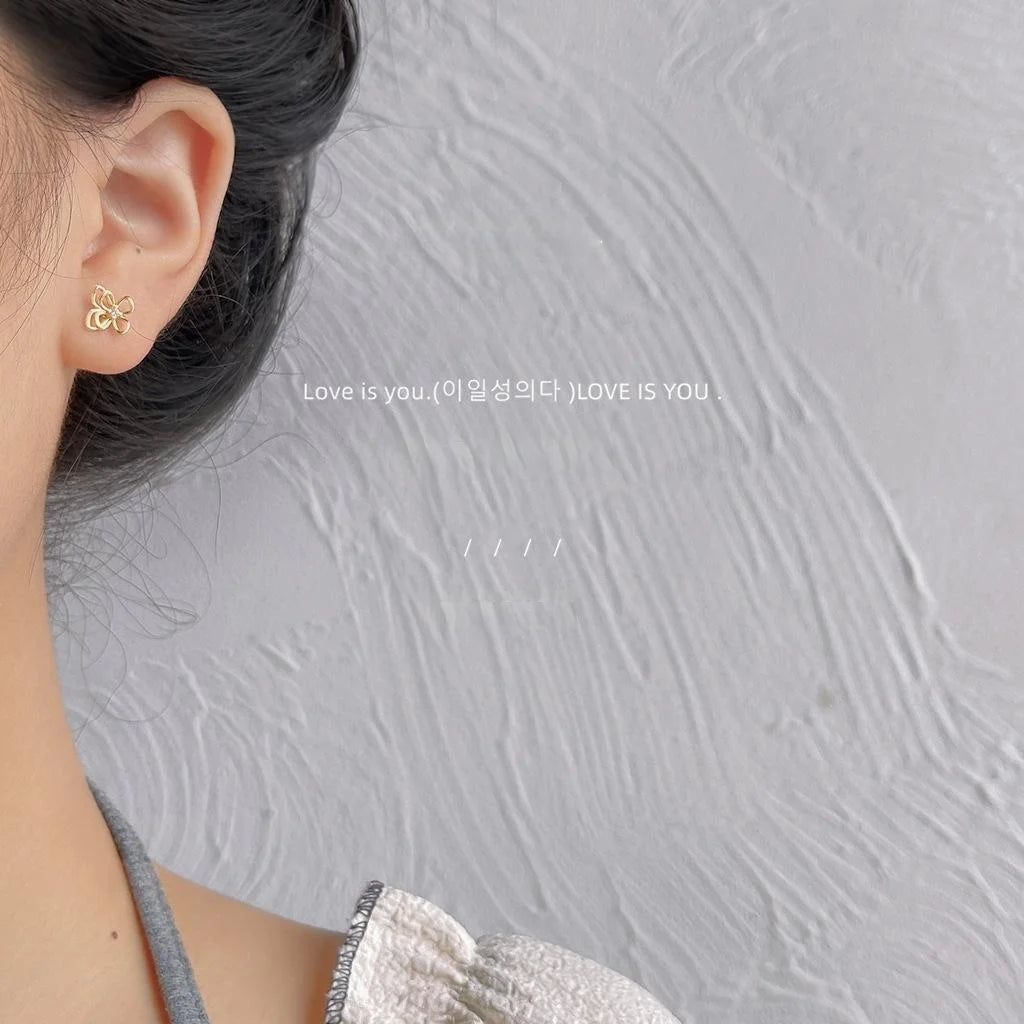 Mini Zircon 14K Plated Copper Hollow Butterfly Stud Earrings Simple Fresh Daily Jewelry