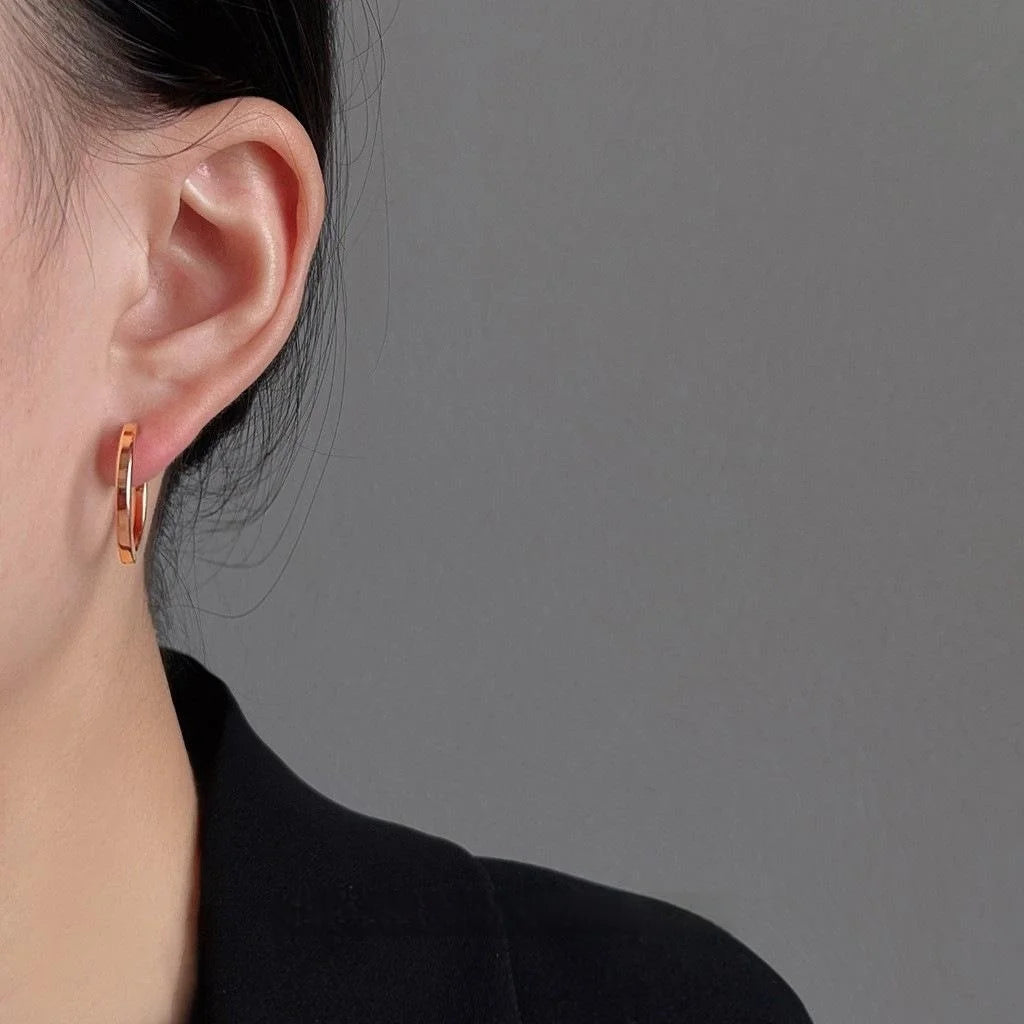 Rose Gold Plated Copper Round Drop Earrings Smooth Minimalist Geometric Elegant Commute Jewelry
