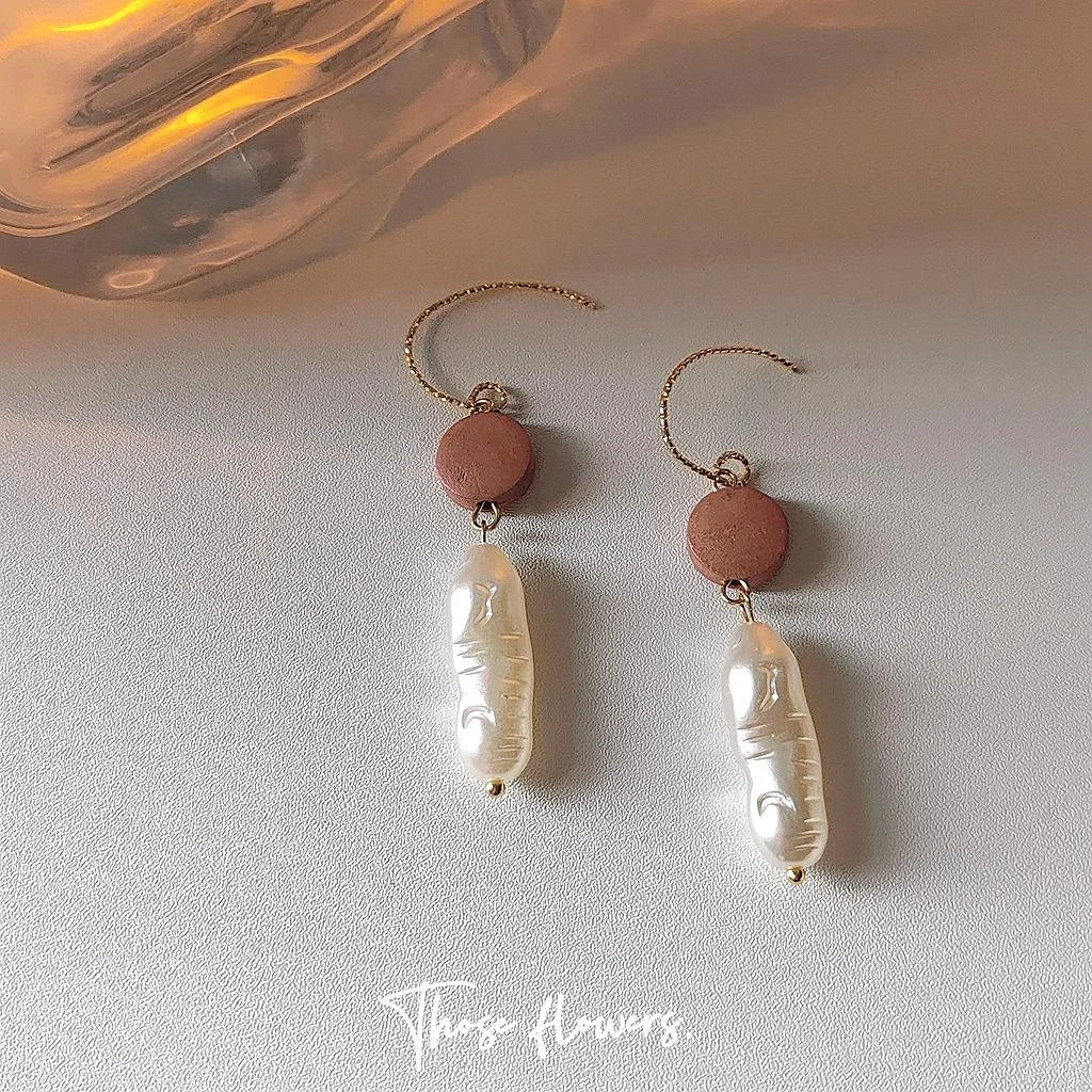 French Vintage Resin Geometric Oval Line Drop Earrings Handmade Designer Jewelry
