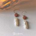 French Vintage Resin Geometric Oval Line Drop Earrings Handmade Designer Jewelry