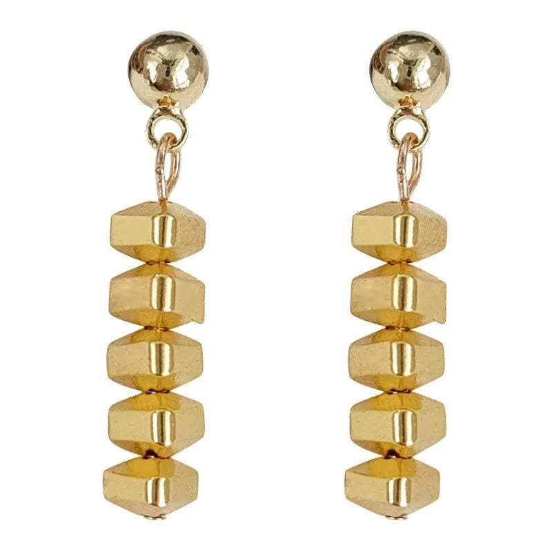 Light Luxury 14K Plated Copper Geometric Triangle Bar Stud Earrings