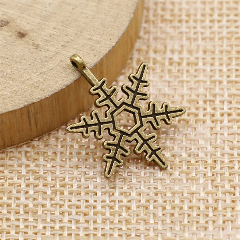 23mm 1.4g Antique Bronze Tone Zinc Alloy Snowflake Charm Pendant for Christmas Jewelry DIY