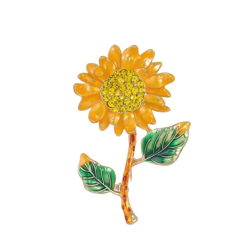 Elegant Korean Style Rhinestone Enamel Sunflower Brooch, Creative Floral Lapel Pin Corsage Gift