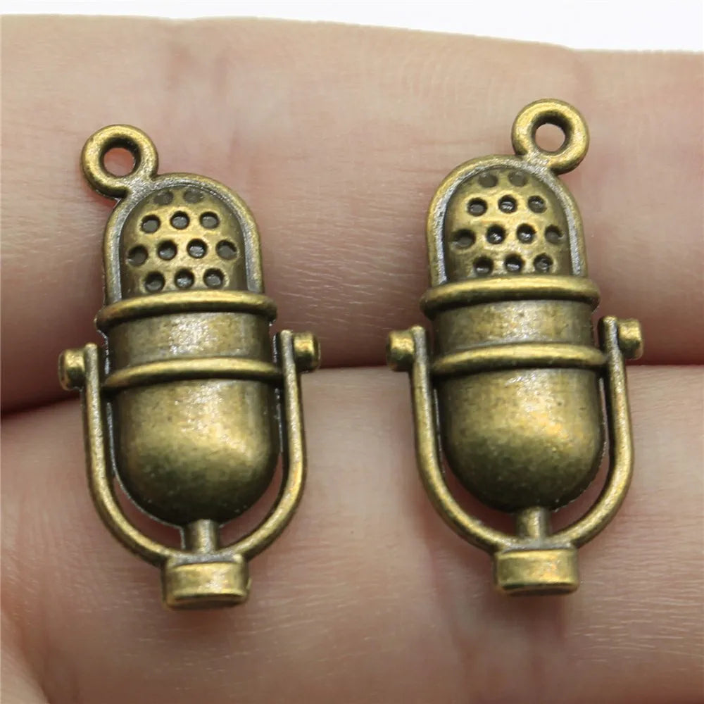 26x13mm 3.4g Multicolor Zinc Alloy Microphone Charm Pendant for DIY Music Jewelry Making