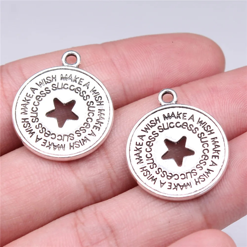 26x22mm 3.19g Antique Silver Zinc Alloy Wish Success Five-Pointed Star Charm Pendant for DIY Jewelry
