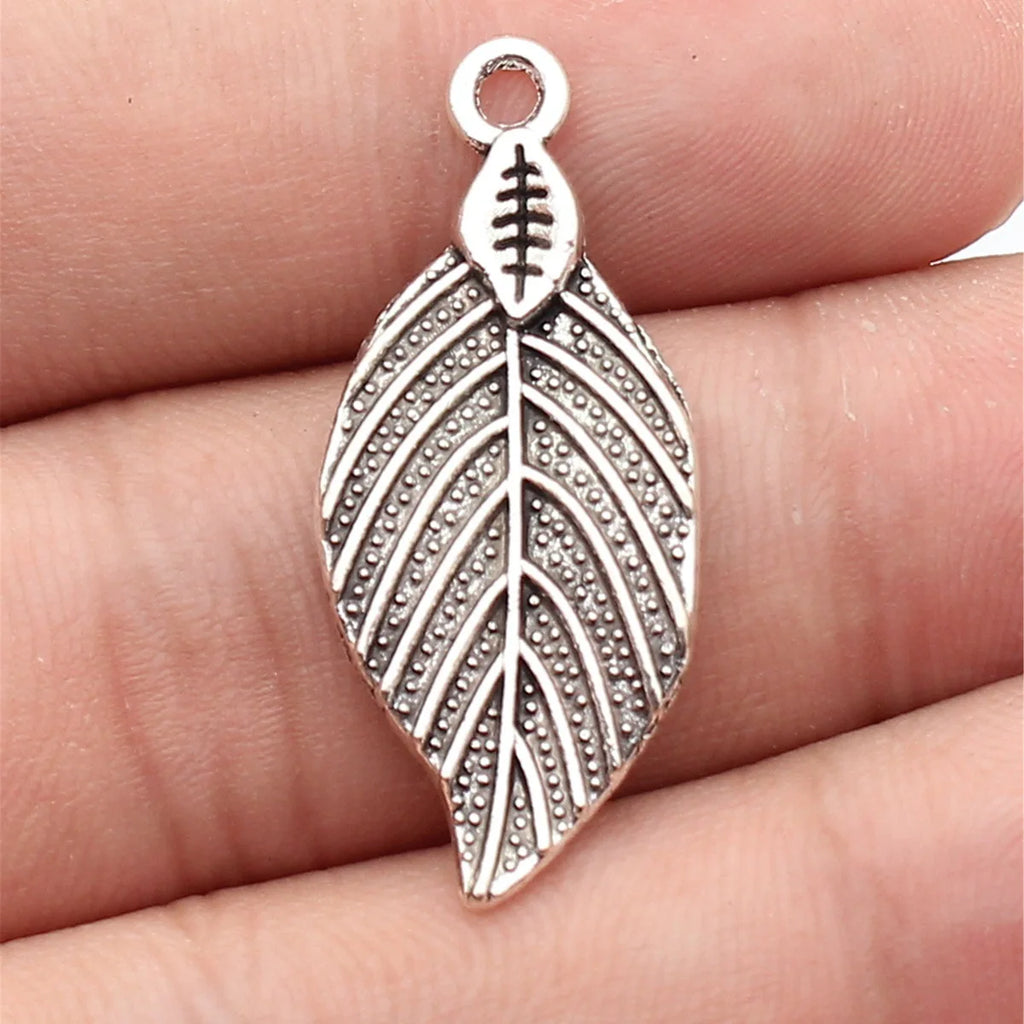 35x15mm 2.1g Antique Silver Zinc Alloy Leaf Charm Pendant for DIY Necklace Bracelet Making