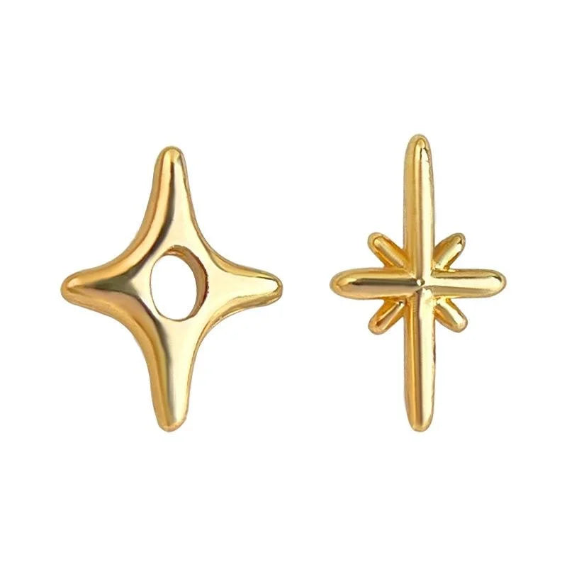 Minimalist Modern Eco-Friendly Copper Mini Eight-Point Star Asymmetric Stud Earrings With Silver Plated Posts