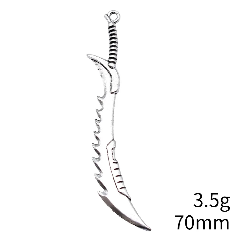 70mm 3.5g Antique Silver Zinc Alloy Sword Weapon Charm Pendant for DIY Cosplay Jewelry Making
