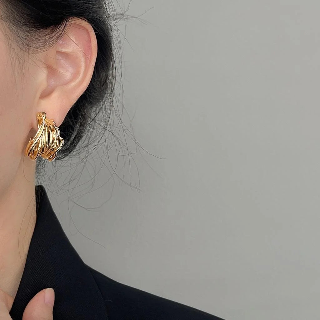 14K Electroplated Copper Geometric Line Drop Earrings European American Fashion Jewelry
