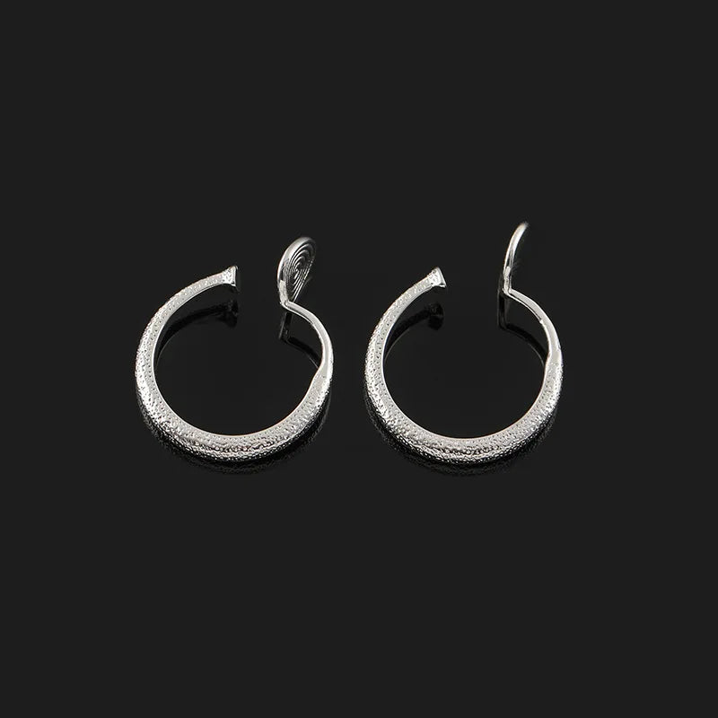 Elegant Silver Alloy Spiral Disc Hoop Stud & Clip On No Piercing Glitter Sand Cuff Earrings