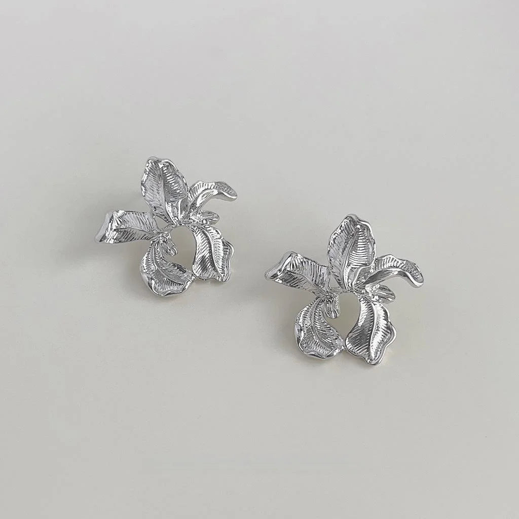 Designer Iris Flower Glass Crystal Copper Drop Earrings Elegant Premium Floral Jewelry