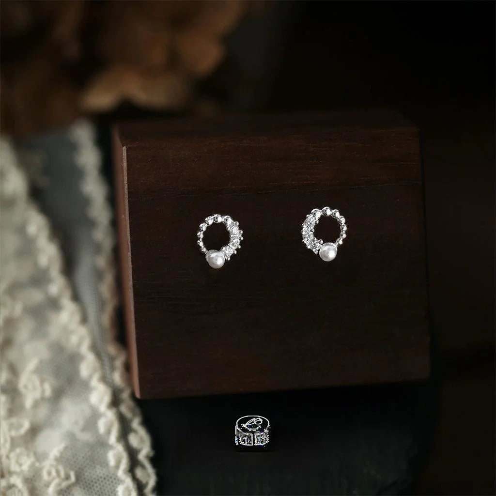Tiny Silver Plated Micro Pave Zircon Geometric Round Stud Earrings Cute Minimalist Jewelry