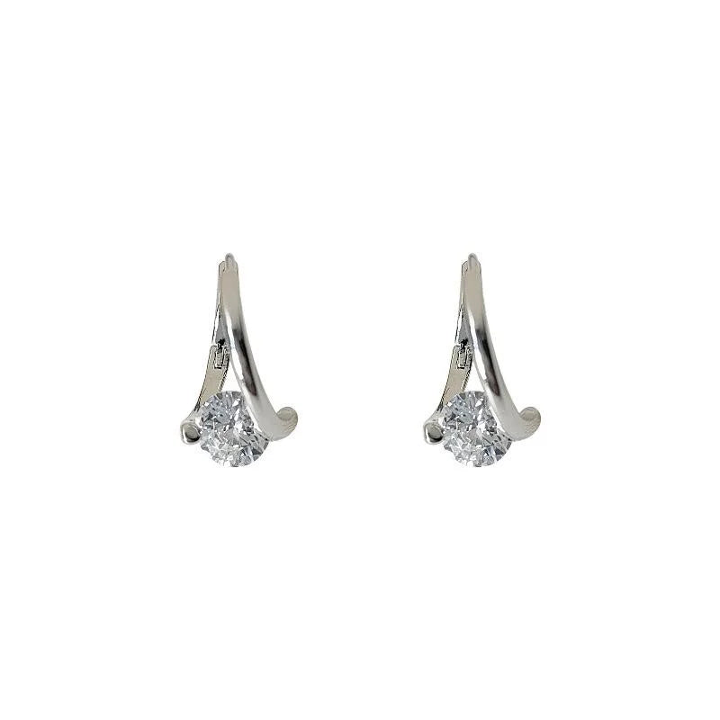 Silver Copper Micro Pave Zircon Geometric Round French Drop Earrings Minimalist Luxury Style