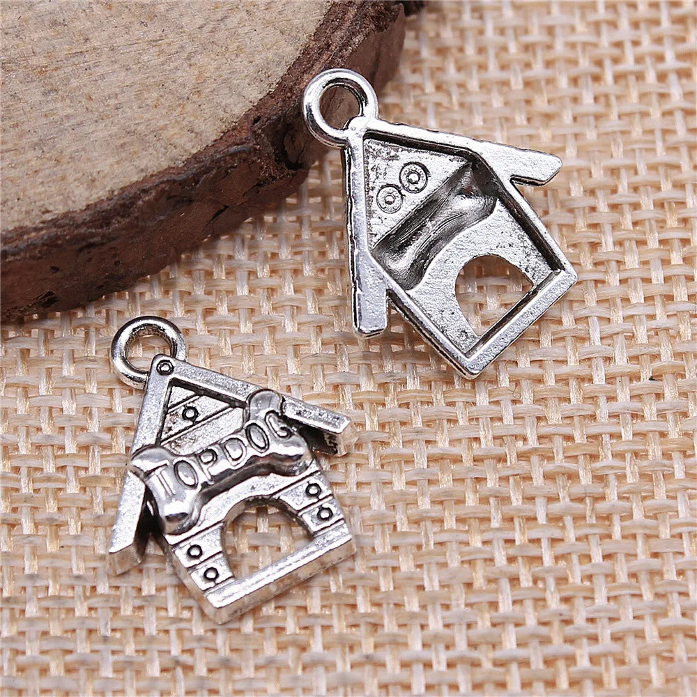 19x16mm 1.9g Antique Silver Zinc Alloy Top Dog Dog House Charm Pendant for DIY Pet Jewelry