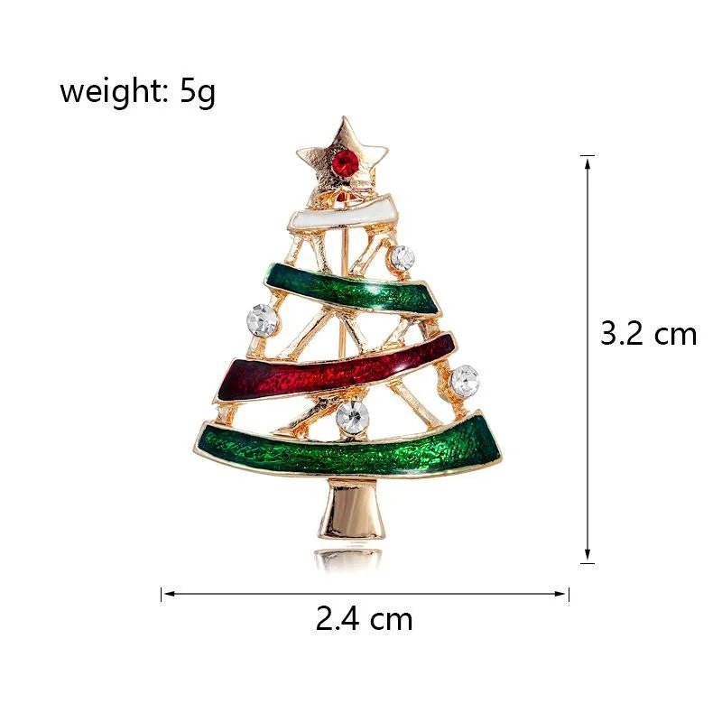 Elegant Enamel Christmas Tree Brooch With Rhinestone Star, Gold Tone Alloy Lapel Pin Holiday Gift