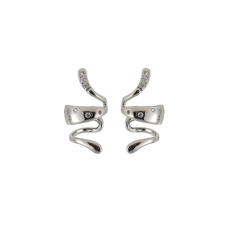 Elegant Irregular Snake Shape Alloy Rhinestone Ear Cuff Stud & Clip On No Piercing Earrings