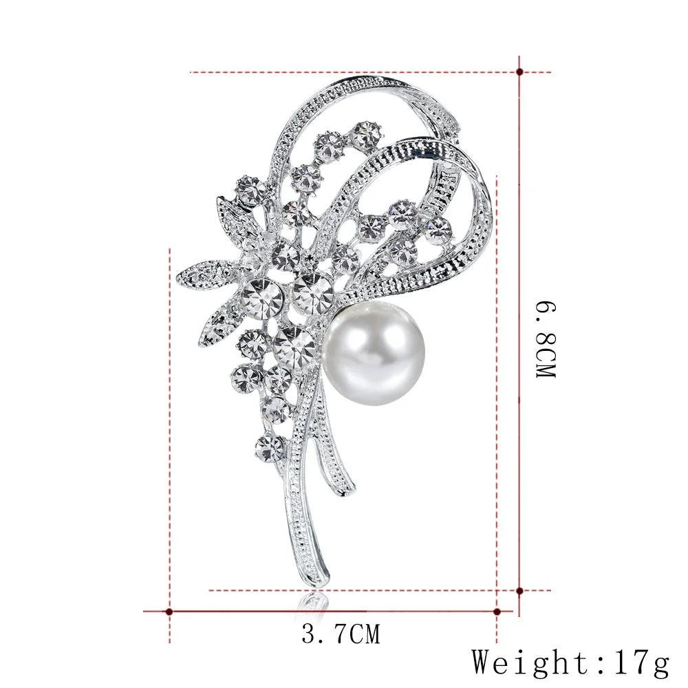 Elegant Rhinestone And Faux Pearl Daffodil Flower Brooch, Alloy Lapel Pin Corsage For Women's Suit Gift