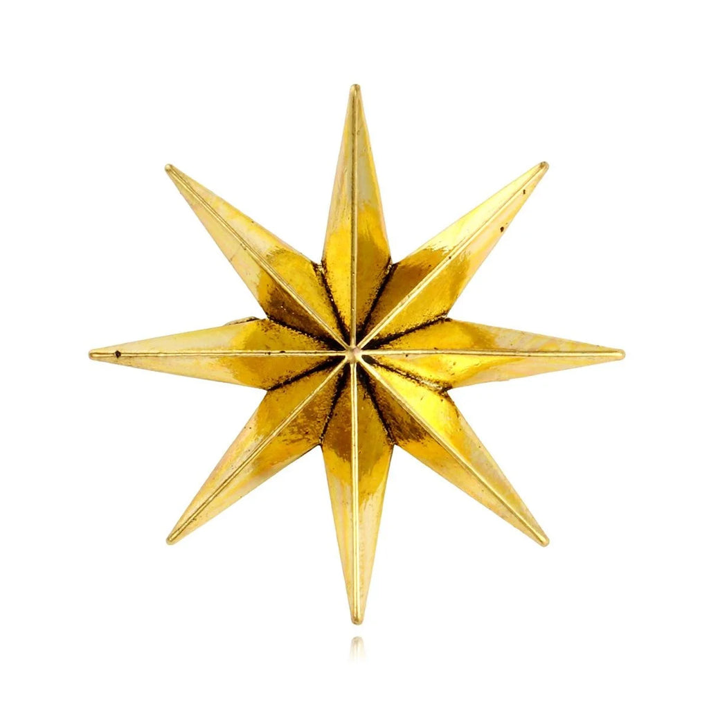 Elegant Eight Point Star Alloy Brooch, Silver Tone Geometric Lapel Pin Corsage For Women's Suit Accessory
