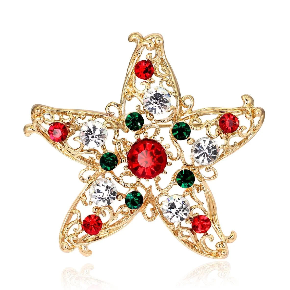 Elegant Christmas Star Rhinestone Alloy Brooch, Gold Filigree Lapel Pin Corsage For Women's Suit Gift