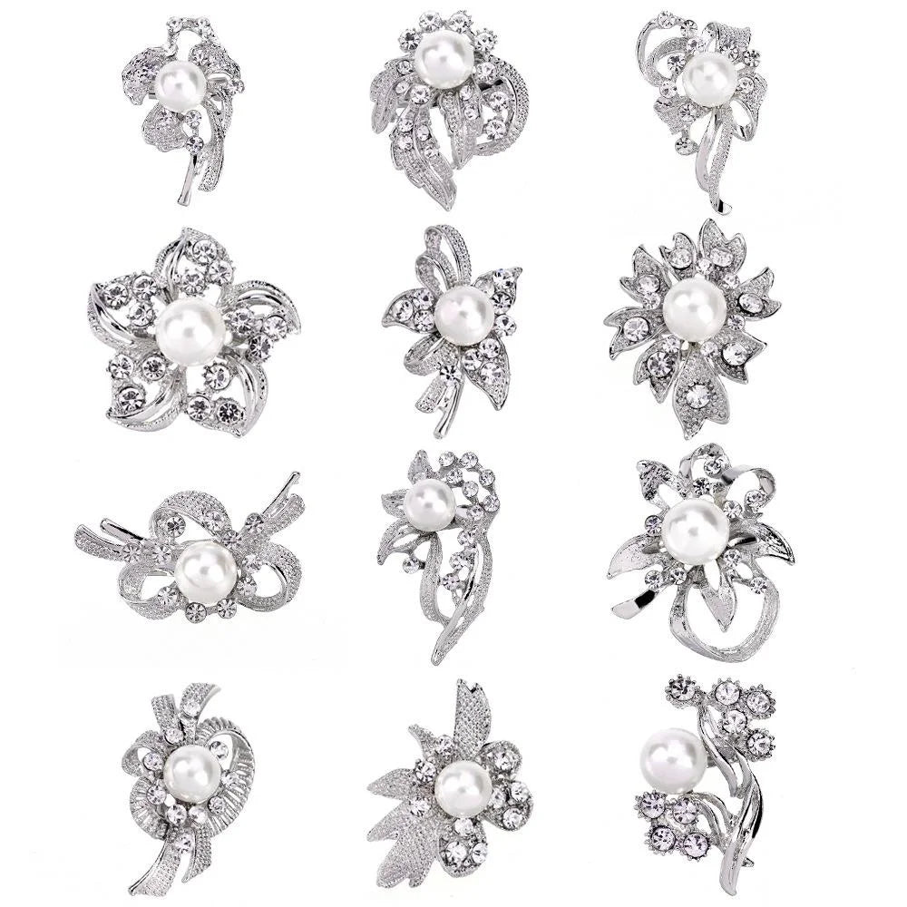 Elegant Korean Style Pearl Rhinestone Floral Brooch, Silver Alloy Lapel Pin Corsage Suit Accessory Gift