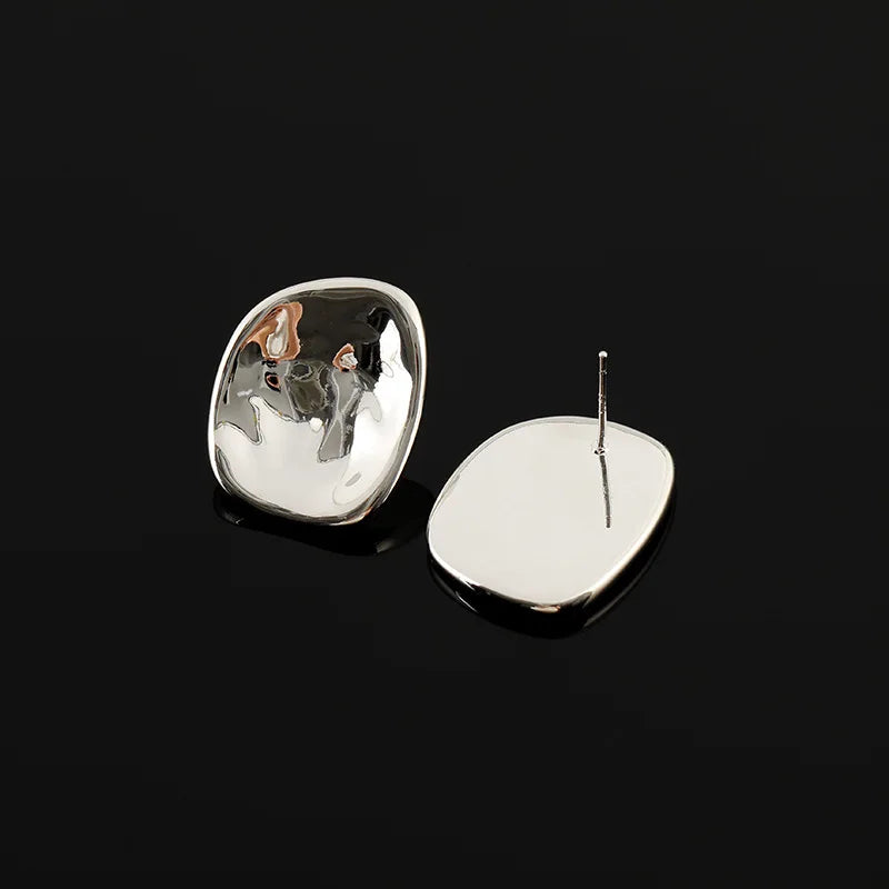 Luxury Hammered Silver Tone Irregular Concave Alloy Geometric Stud & Clip On No Piercing Earrings