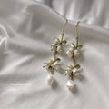 Handmade Lily Of The Valley Leaf Drop Earrings With Freshwater Pearls And Silver Plated Pins