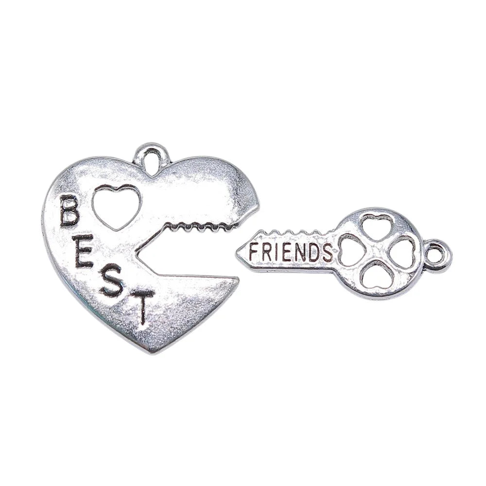 36x25mm 5g Zinc Alloy Best Friend Heart Charm Pendant for DIY Keychain Bracelet Making