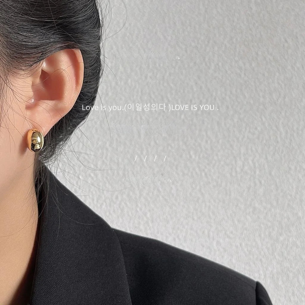 14K Gold Plated Copper Mini Oval Geometric Stud Earrings Minimalist Premium Jewelry
