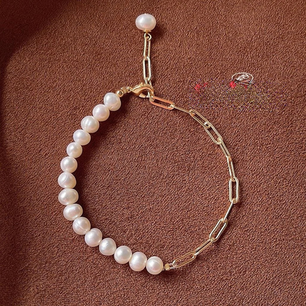 Handmade Freshwater Pearl Bracelet French Vintage Geometric Round Material Jewelry