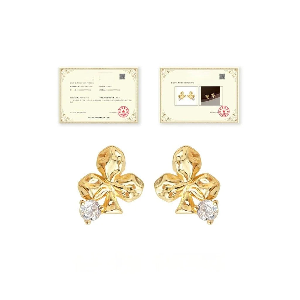 Light Luxury Plum Blossom Micro Pave Zircon Copper Stud Earrings With 14K Plated