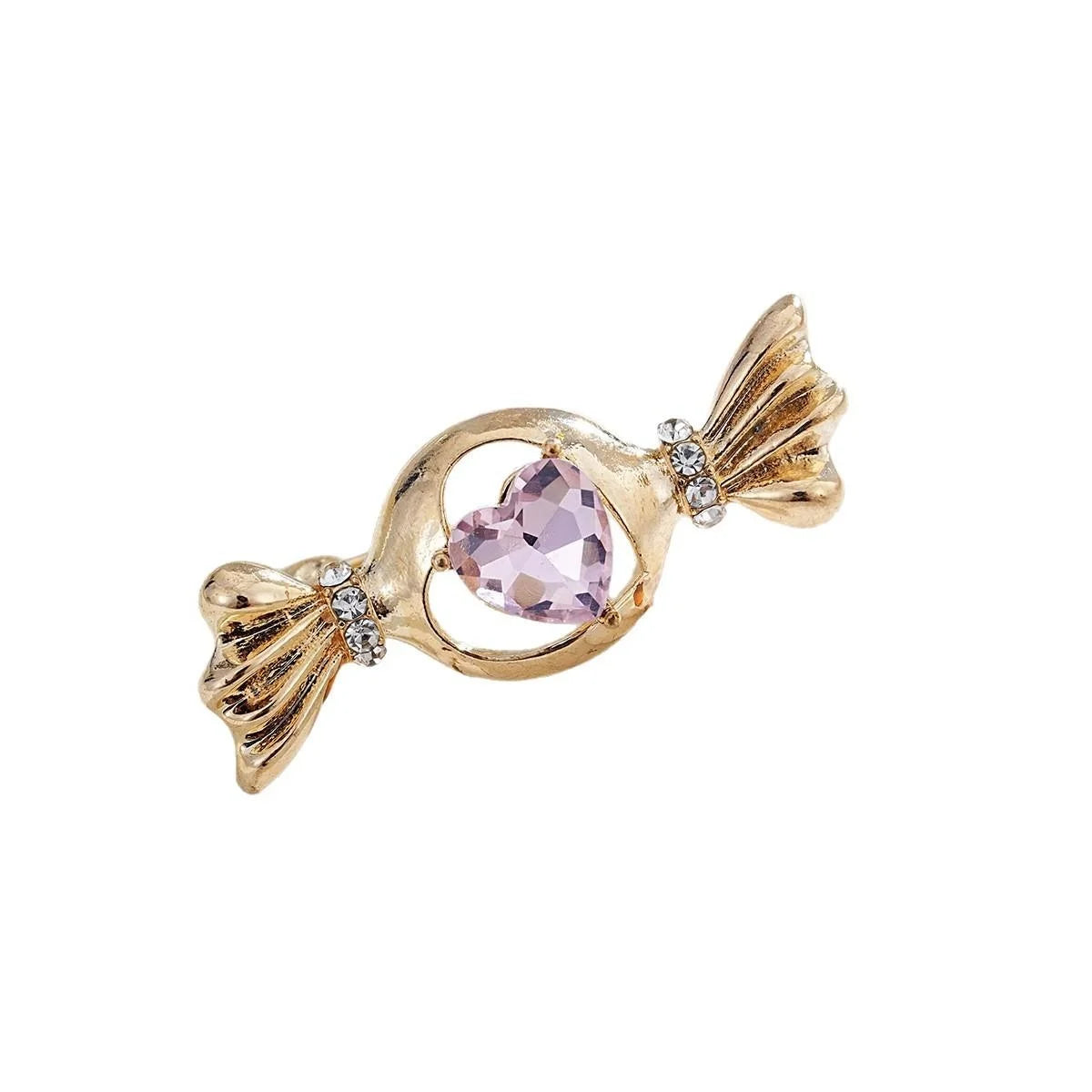 Cute Gold Alloy Candy Brooch With Pink Heart Rhinestone, Elegant Sweet Lapel Pin Corsage Gift