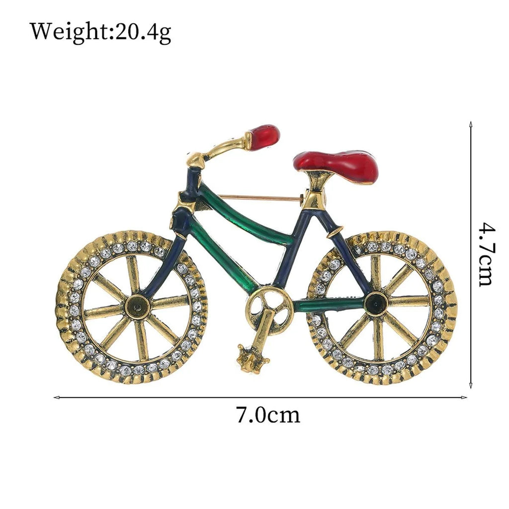 Vintage Enamel Bicycle Brooch With Rhinestone Wheels, Elegant Women's Lapel Pin Suit Accessory Gift