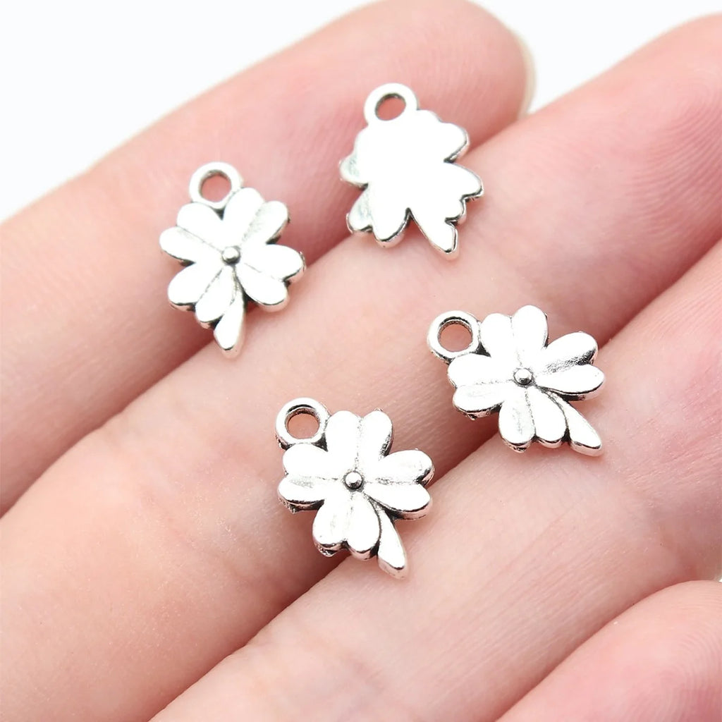 13x8.3mm 0.46g Antique Silver Zinc Alloy Four Leaf Clover Charm Pendant for DIY Bracelet Jewelry Making