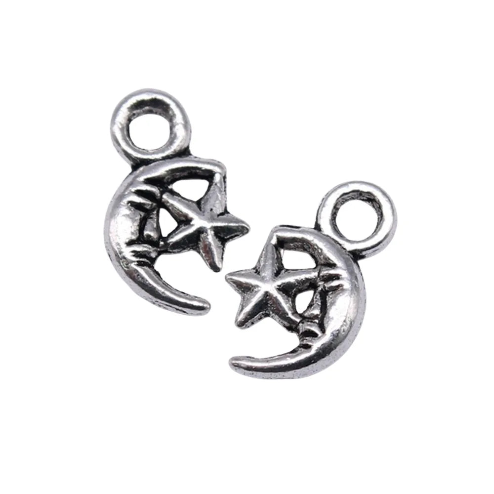 12x7mm 0.3g Antique Silver Zinc Alloy Star Moon Charm Pendant for DIY Necklace Bracelet Making