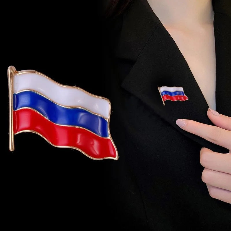Elegant Russian Flag Enamel Alloy Brooch, Waving National Flag Lapel Pin For Suit Accessory Gift