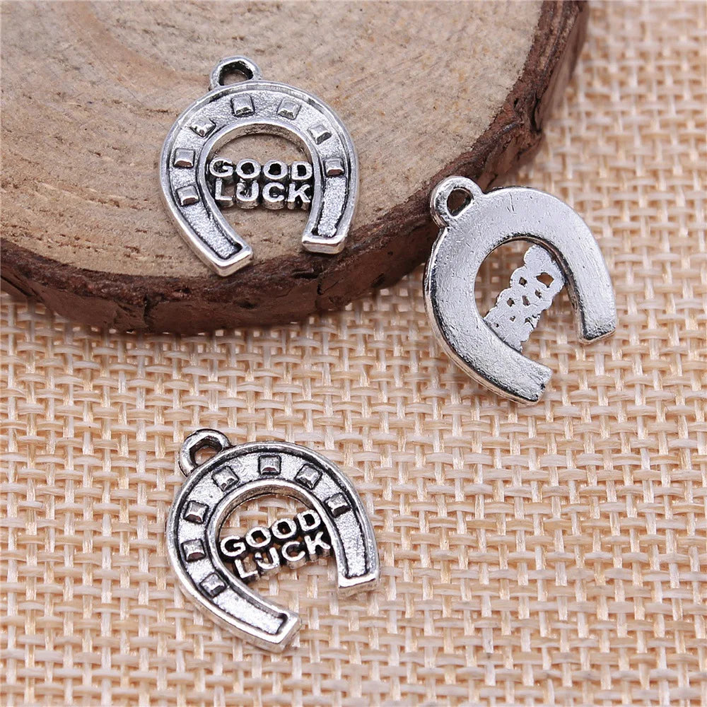 17x14mm 1.2g Antique Silver Zinc Alloy Good Luck Horseshoe Charm Pendant for DIY Jewelry Making