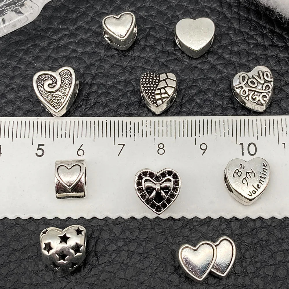 Antique Silver Zinc Alloy Heart Love Large Hole Loose Metal Beads for DIY Bracelet Jewelry