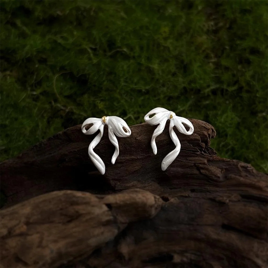 White Bow Stud Earrings Copper Minimalist Sweet Commuter Jewelry