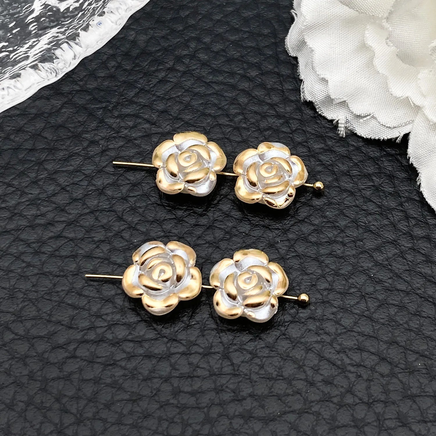 Acrylic Pearl Camellia Rose Flower Loose Beads for DIY Earrings Jewelry Accessories